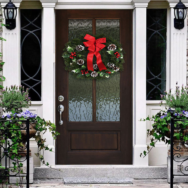 Aperturee Dark Green Door Wreath With Bow Christmas Door Cover