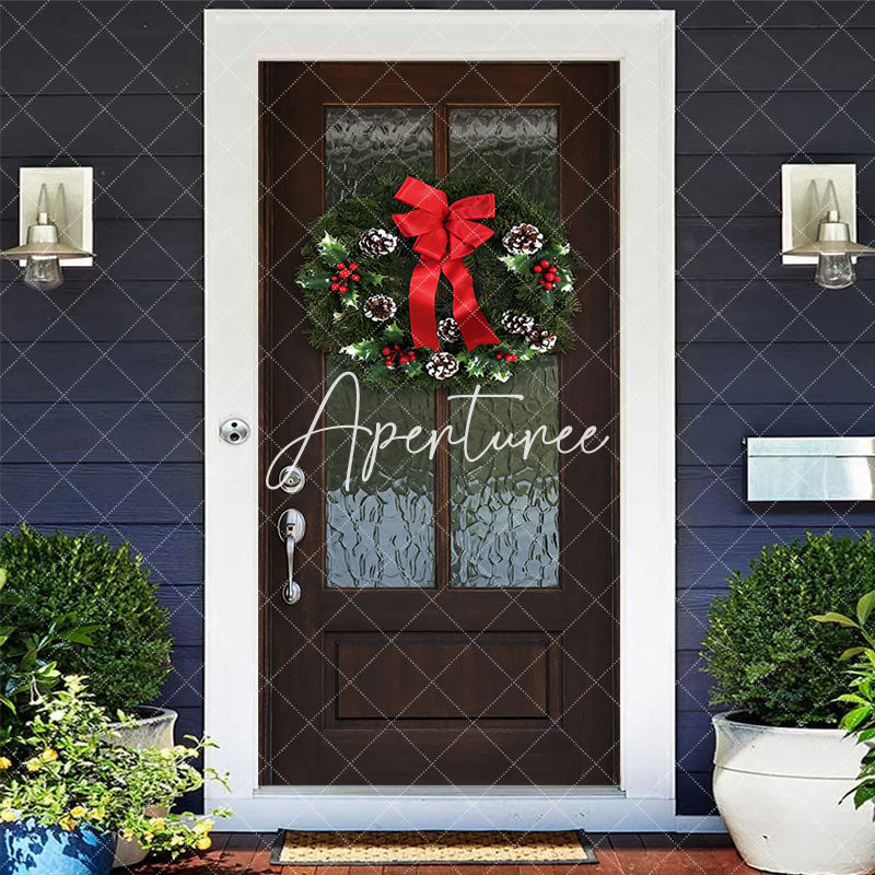 Aperturee Dark Green Door Wreath With Bow Christmas Door Cover