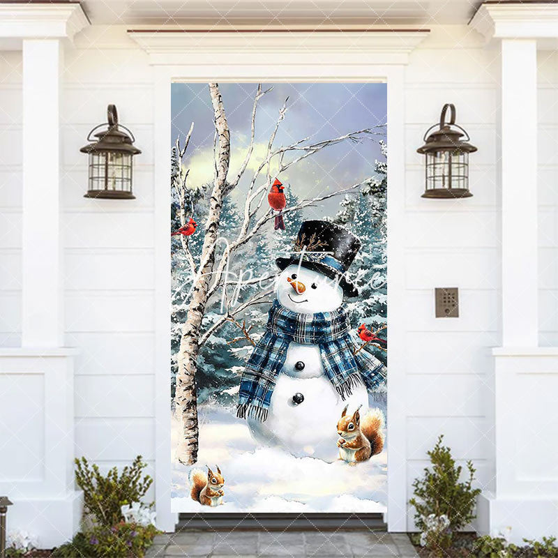 Aperturee Oil Painted Snowy Field Snowman Christmas Door Cover