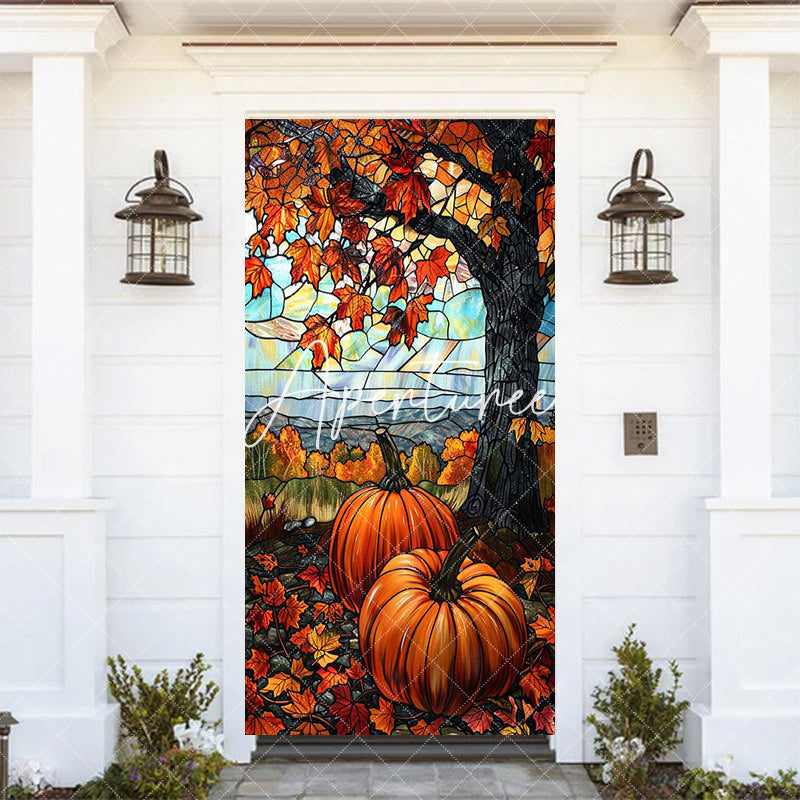 Autumn Pumpkins Maple Leaf Thanksgiving Door Cover