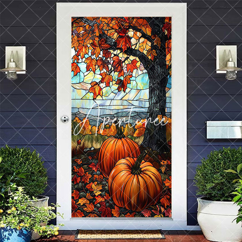 Autumn Pumpkins Maple Leaf Thanksgiving Door Cover