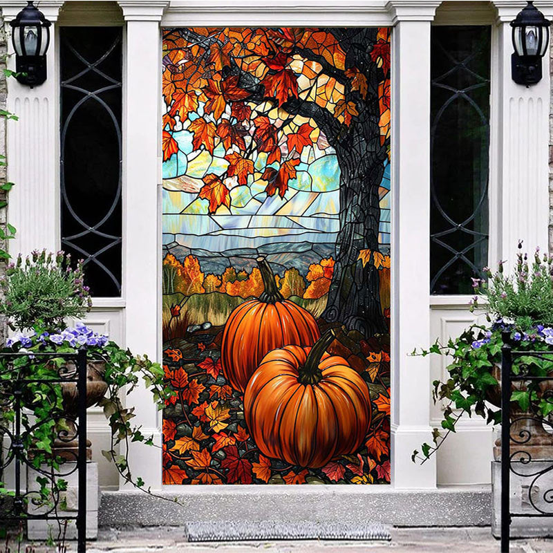 Autumn Pumpkins Maple Leaf Thanksgiving Door Cover