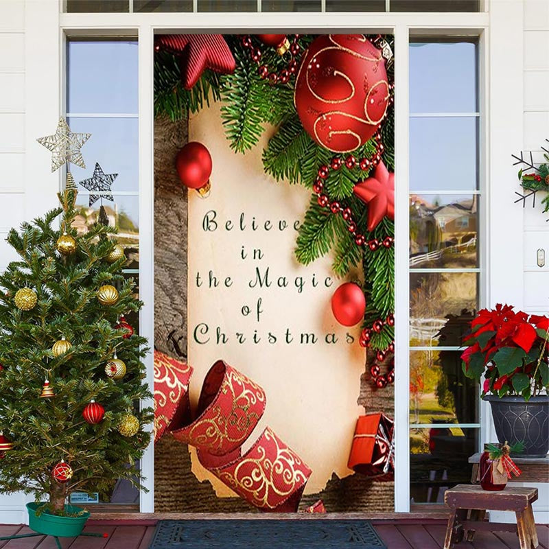 Believe In The Magic Wooden Red Christmas Door Cover