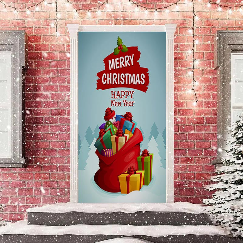 Bundle Gifts Blue Forest Merry Christmas Door Cover