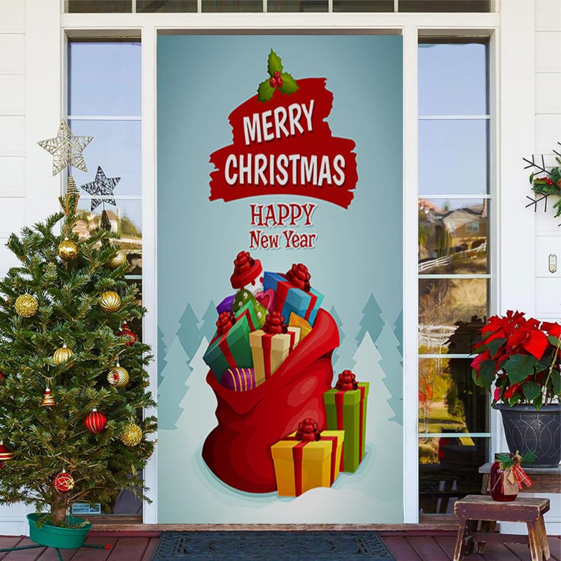 Bundle Gifts Blue Forest Merry Christmas Door Cover