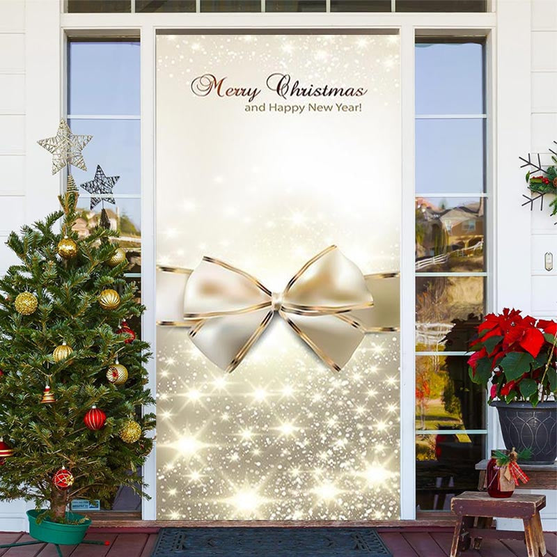 Sparkle Gold Bow Tie Merry Christmas Door Cover