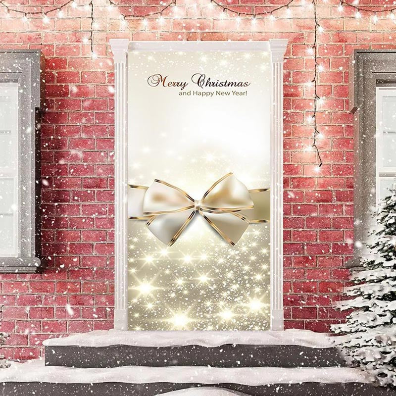 Sparkle Gold Bow Tie Merry Christmas Door Cover