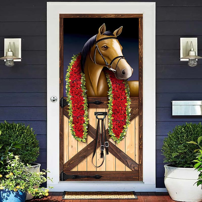 Wooden Stable Horse Racing Kentucky Derby Door Cover