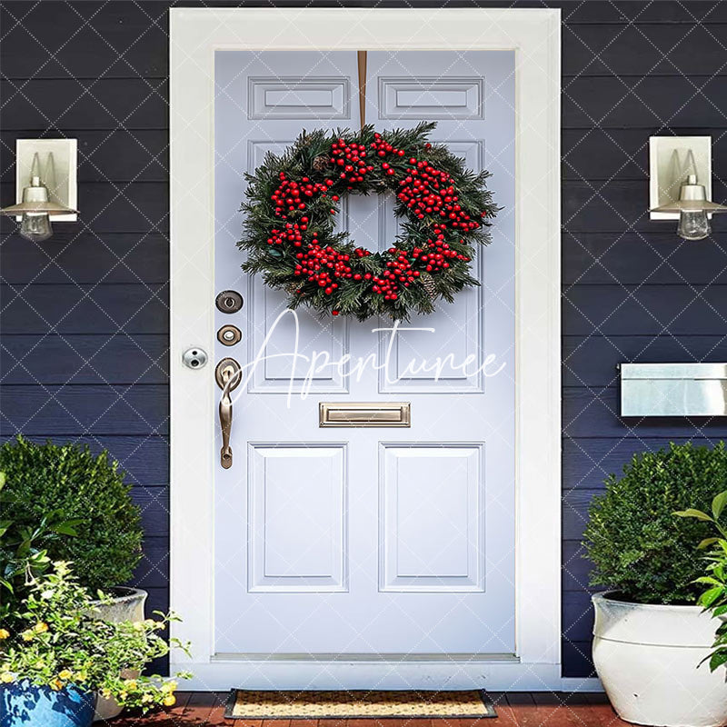 Aperturee Christmas Wreath With Red Bow Pinecones Door Cover