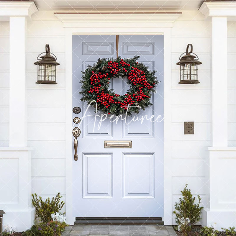 Aperturee Christmas Wreath With Red Bow Pinecones Door Cover