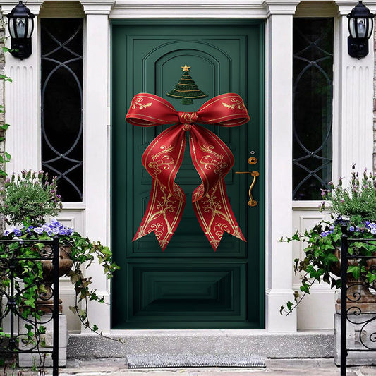 Aperturee Green Retro Door Red Bow Tie Christmas Door Cover