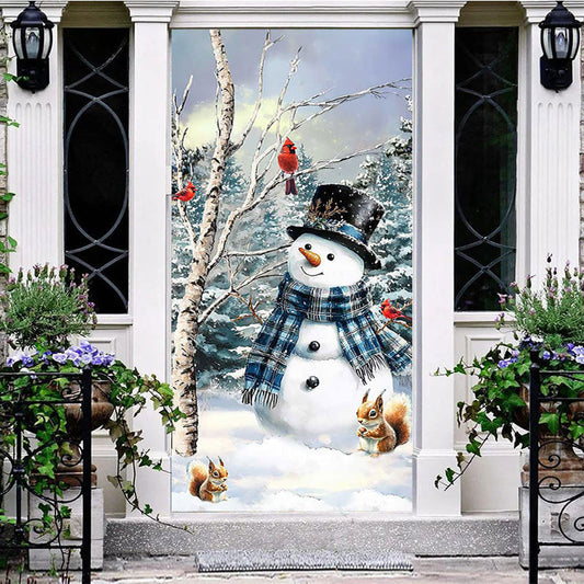 Aperturee Oil Painted Snowy Field Snowman Christmas Door Cover