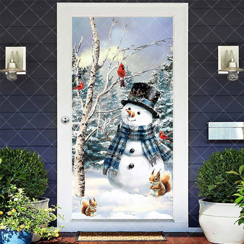 Aperturee Oil Painted Snowy Field Snowman Christmas Door Cover