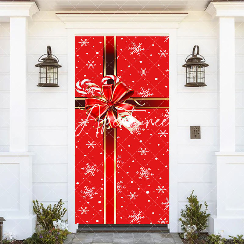 Aperturee Red Gift Box Bow Tie Snowflake Christmas Door Cover