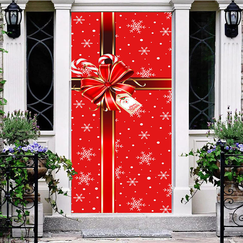 Aperturee Red Gift Box Bow Tie Snowflake Christmas Door Cover