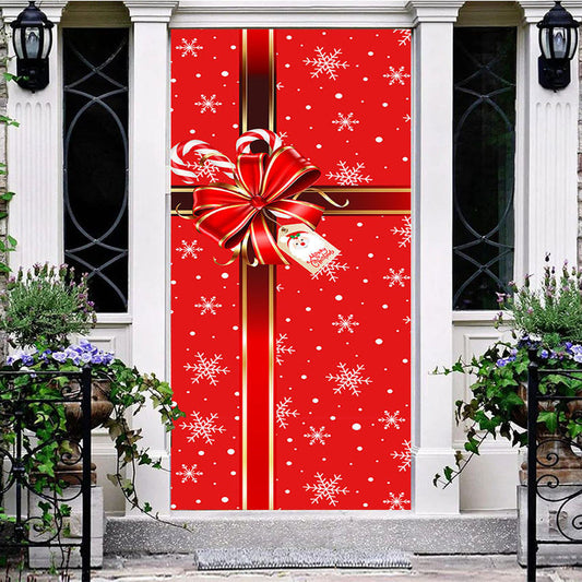 Aperturee Red Gift Box Bow Tie Snowflake Christmas Door Cover