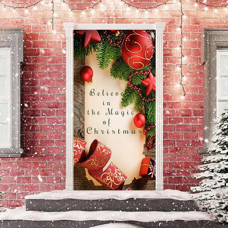 Believe In The Magic Wooden Red Christmas Door Cover