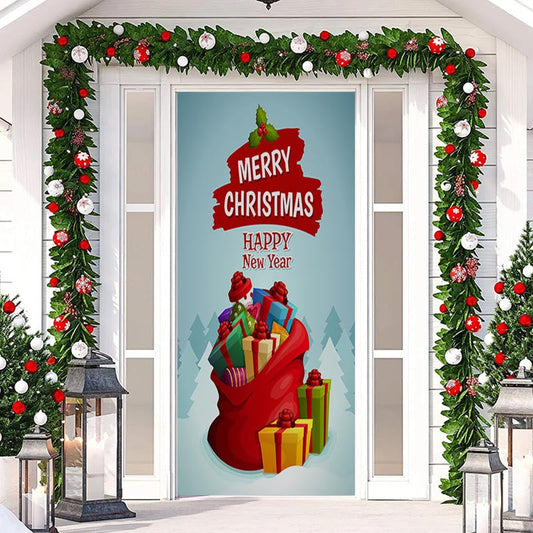 Bundle Gifts Blue Forest Merry Christmas Door Cover