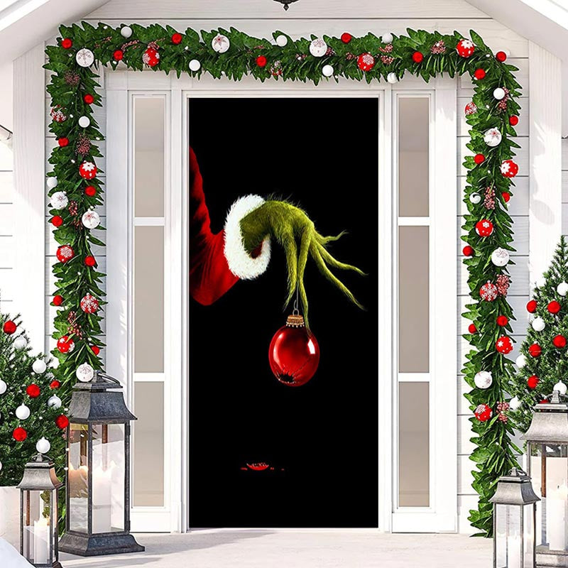 Green Monster Paw Black Simple Christmas Door Cover