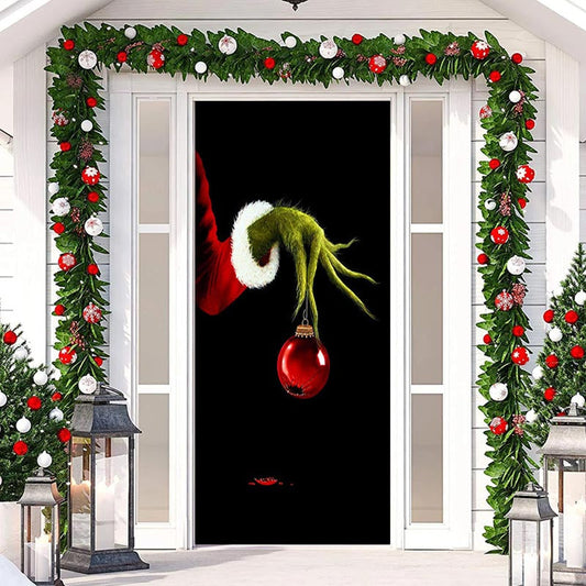 Green Monster Paw Black Simple Christmas Door Cover