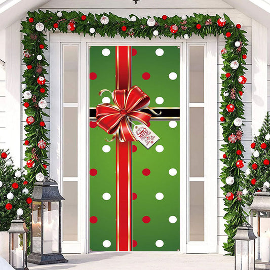 Green Red Dots Box Bowknot Christmas Door Cover