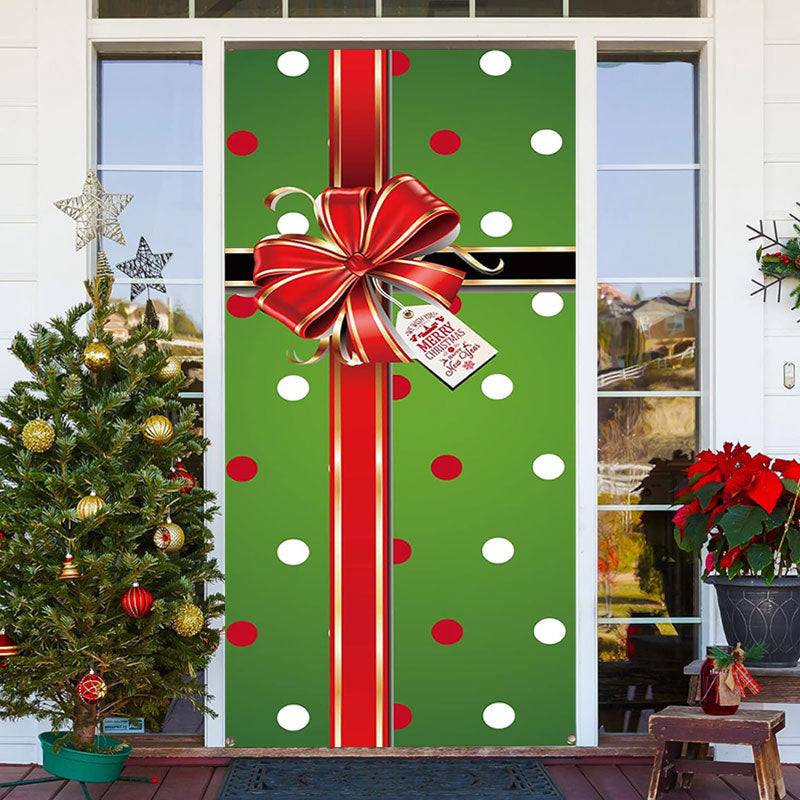 Green Red Dots Box Bowknot Christmas Door Cover