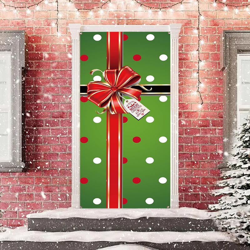 Green Red Dots Box Bowknot Christmas Door Cover