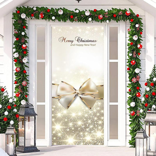 Sparkle Gold Bow Tie Merry Christmas Door Cover