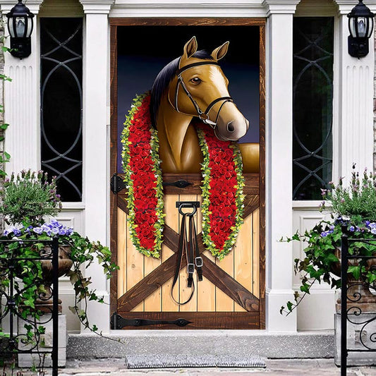 Wooden Stable Horse Racing Kentucky Derby Door Cover